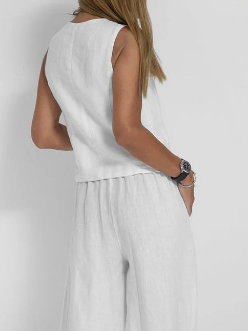 Women's Fitted Linen Vest - Lightweight Buttoned Front for Formal & Casual Wear