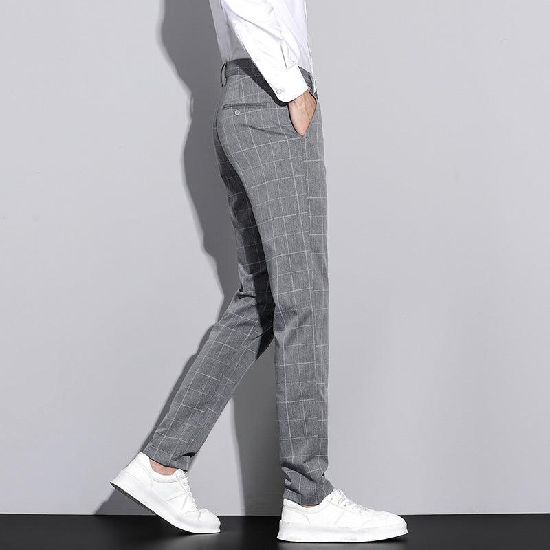 Straton Check Slim Pants | Casual Plaid Straight-Leg Trousers for Men
