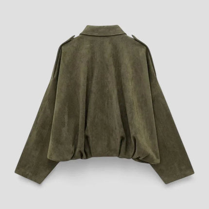 Women's Oversized Zip-Up Faux Suede Bomber Jacket