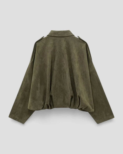 Women's Oversized Zip-Up Faux Suede Bomber Jacket