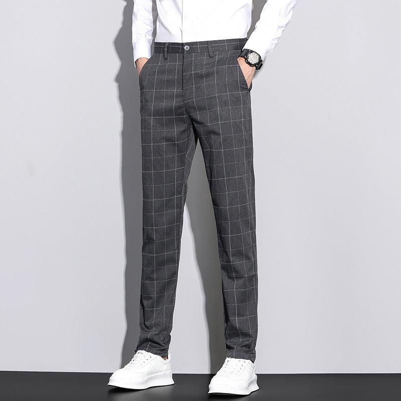 Straton Check Slim Pants | Casual Plaid Straight-Leg Trousers for Men