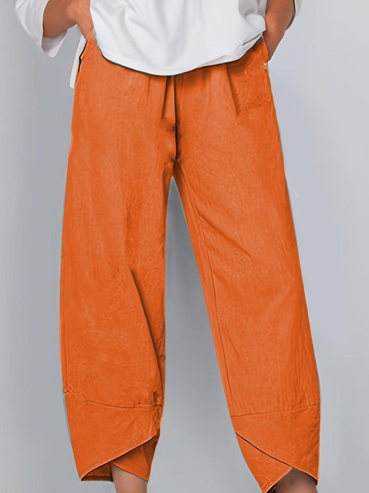 Women's Cropped Culottes Lightweight Fabric Wide Leg Elastic Waist