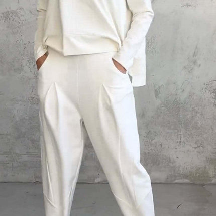 Women's Casual Chic Harem Pants Set with Irregular Long-Sleeve Top