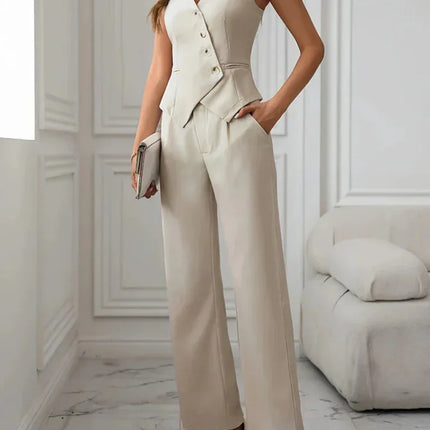 Women's Flare Leg Pants and Vest Set - Elegant Single Breasted Style for Winter