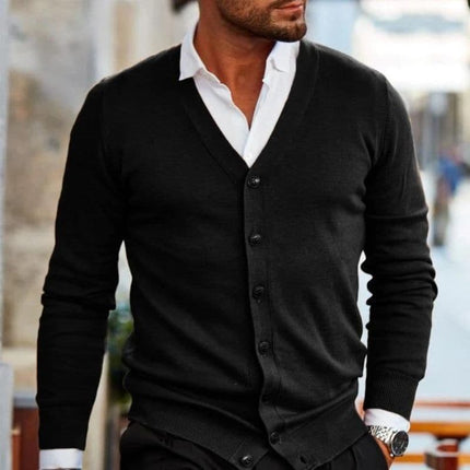 Men’s Soft Knit V-Neck Cardigan with Button Front and Ribbed Trim