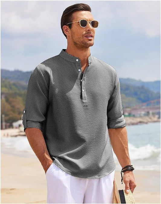 Men’s Long Sleeve Henley Shirt Lightweight Breathable Fabric