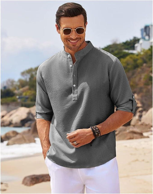 Men’s Long Sleeve Henley Shirt Lightweight Breathable Fabric