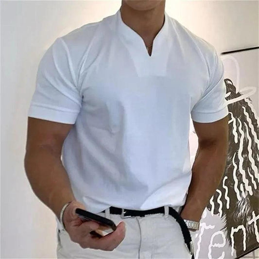 Men’s Slim Fit Athletic T-Shirt Notched V-Neck Short Sleeve