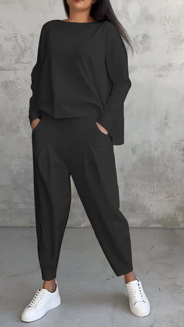 Women's Casual Chic Harem Pants Set with Irregular Long-Sleeve Top
