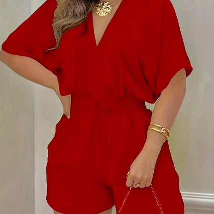 Women's V-Neck Shirred Waist Romper