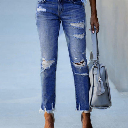 Women's Ripped Denim Casual Pants