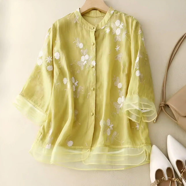 Women's Button-Down Embroidered Blouse