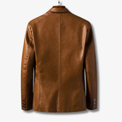 Men's Leather Jacket Stand Collar Button Closure