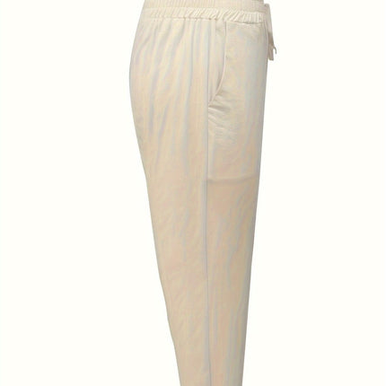 Women's Jogger Trousers Cotton - Breathable Relaxed Fit with Drawstring Waist and Cuffed Ankles