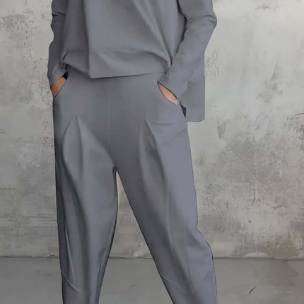 Women's Casual Chic Harem Pants Set with Irregular Long-Sleeve Top