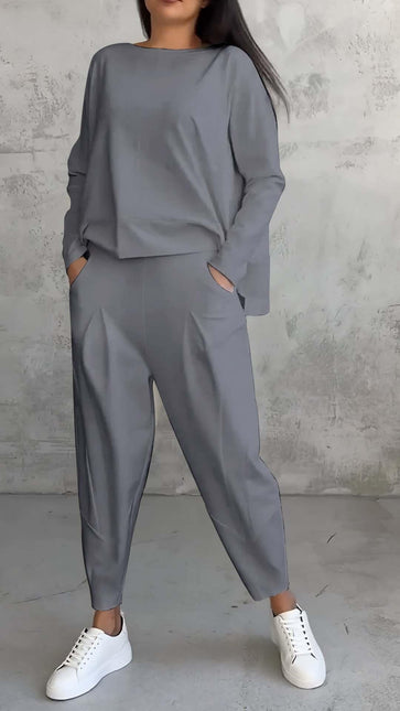 Women's Casual Chic Harem Pants Set with Irregular Long-Sleeve Top
