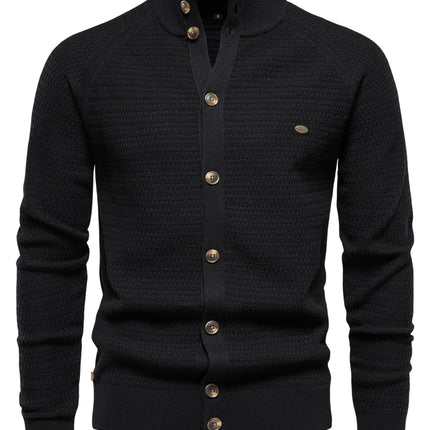 Men's Sheared Sweater Stand Collar Buttoned