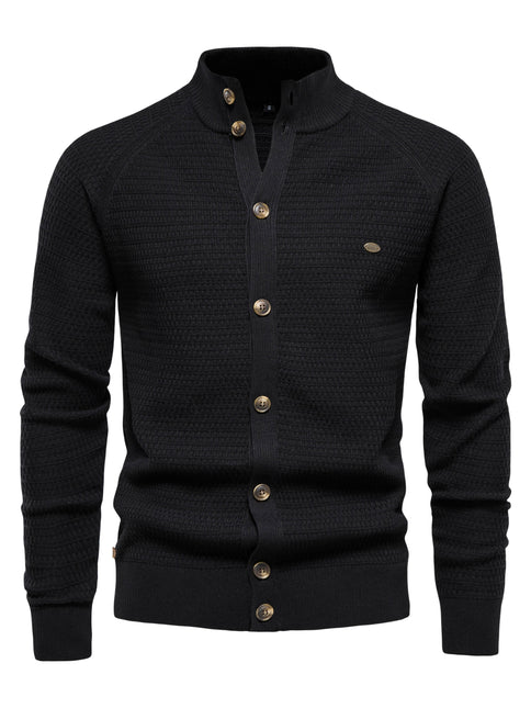 Men's Sheared Sweater Stand Collar Buttoned