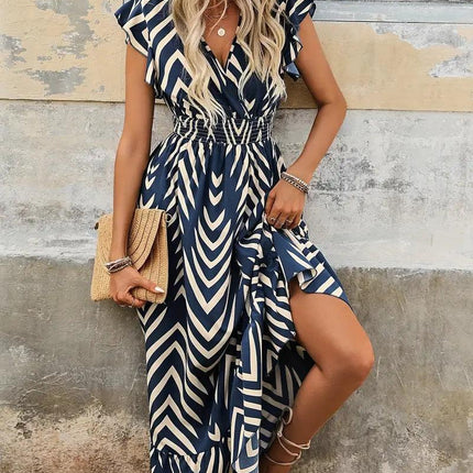Women's Allover Print Dress with Smocked Waist