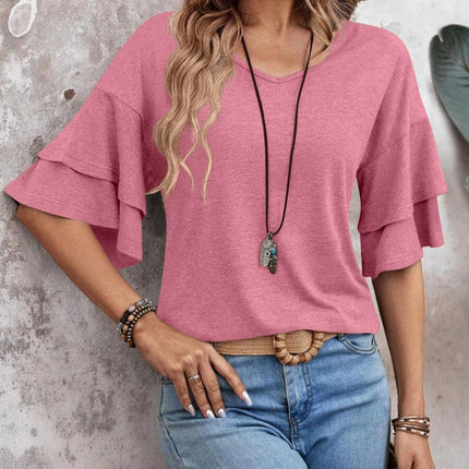 Women's V-Neck Blouse Ruffle Sleeve