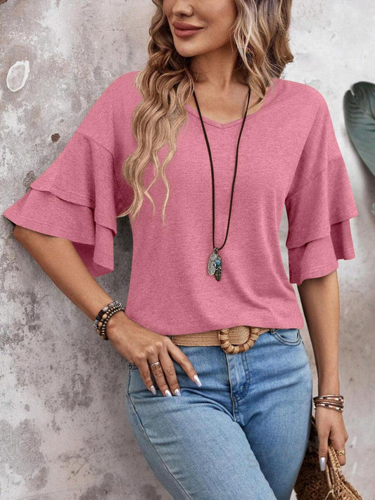 Women's V-Neck Blouse Ruffle Sleeve