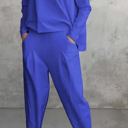 Women's Casual Chic Harem Pants Set with Irregular Long-Sleeve Top