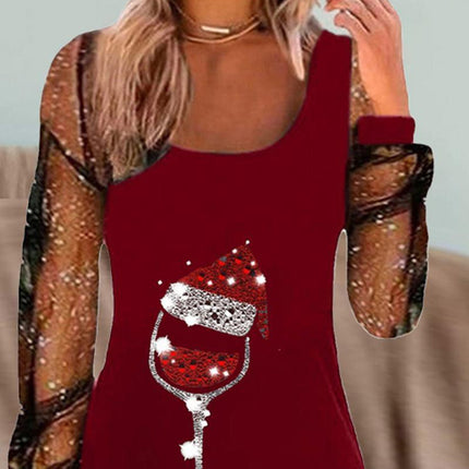 Women's Elegant Dress with Wine Glass Print