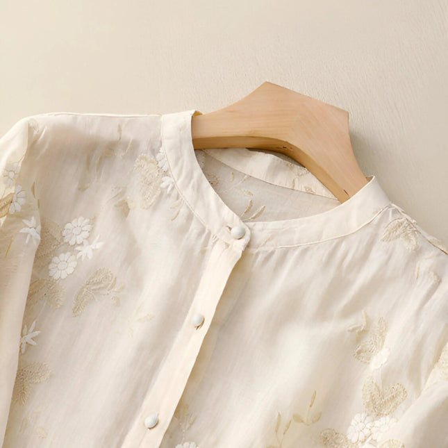 Women's Button-Down Embroidered Blouse