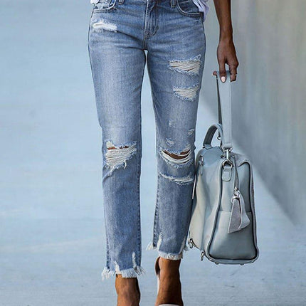 Women's Ripped Denim Casual Pants