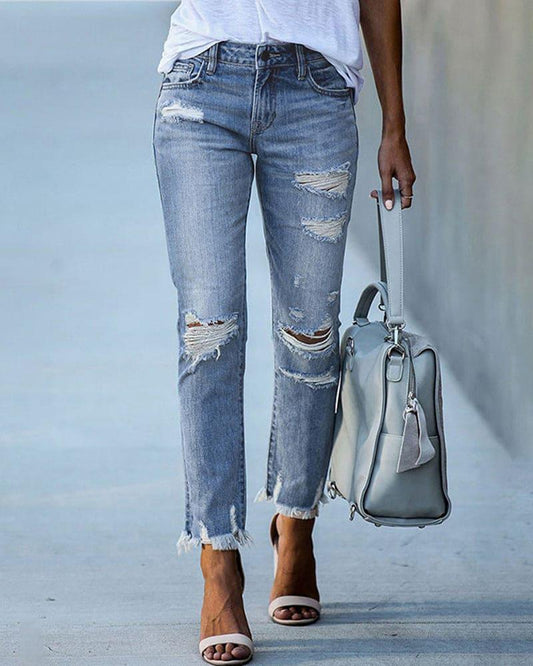Women's Ripped Denim Casual Pants