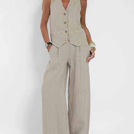 Women's Fitted Linen Vest - Lightweight Buttoned Front for Formal & Casual Wear