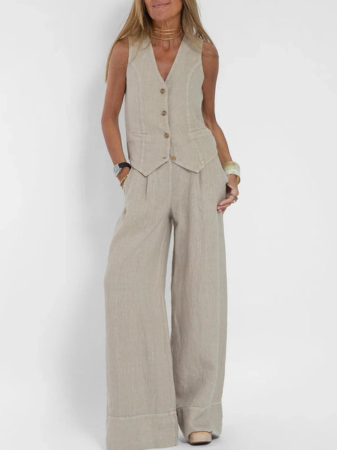 Women's Fitted Linen Vest - Lightweight Buttoned Front for Formal & Casual Wear