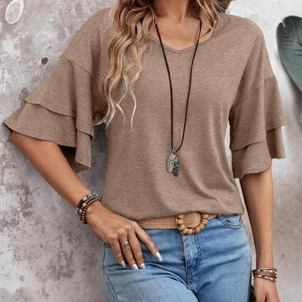 Women's V-Neck Blouse Ruffle Sleeve