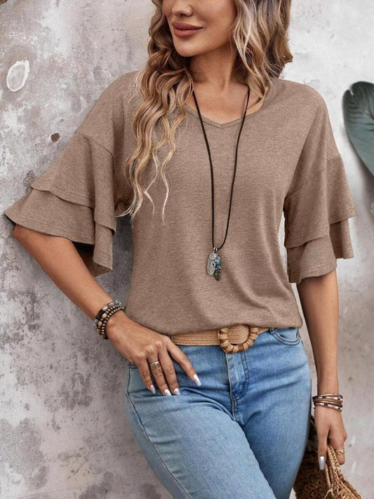Women's V-Neck Blouse Ruffle Sleeve