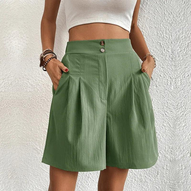 Women's High-Waisted Shorts Pleated Flowing Fabric