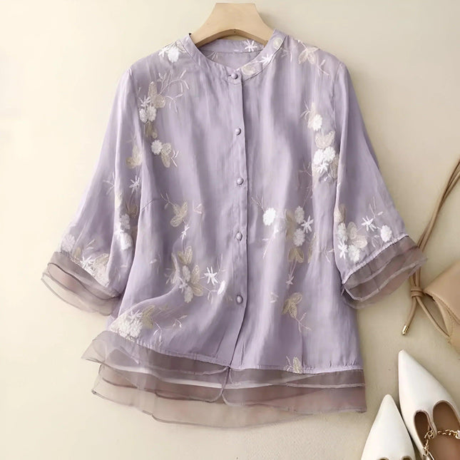 Women's Button-Down Embroidered Blouse