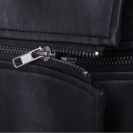 Men's Casual Motorcycle Jacket with Drawstring and Buckle