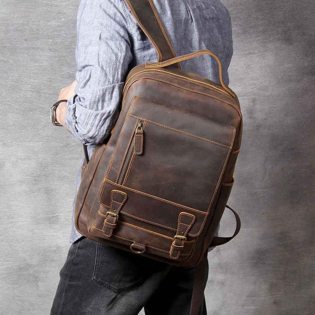 Men's Leather Laptop Backpack
