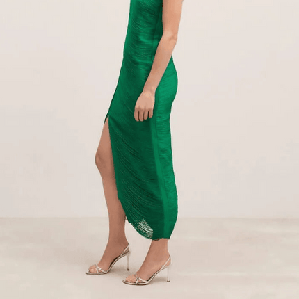 Women's Asymmetrical Fringe Dress - Elegant Long Sleeve Summer Style