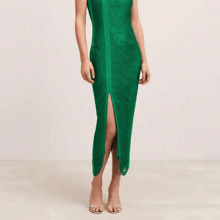 Women's Asymmetrical Fringe Dress - Elegant Long Sleeve Summer Style