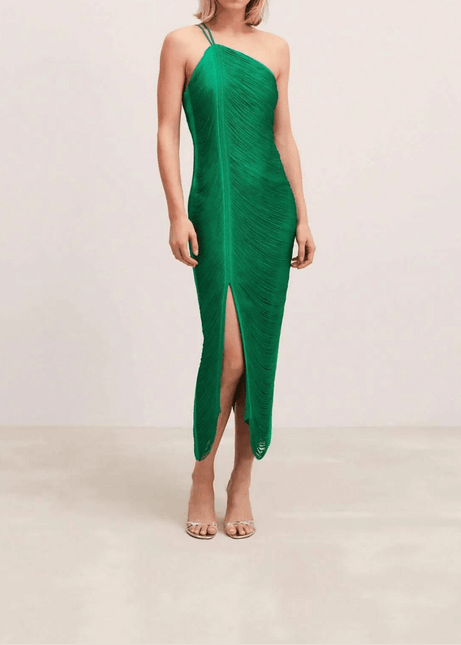 Women's Asymmetrical Fringe Dress - Elegant Long Sleeve Summer Style
