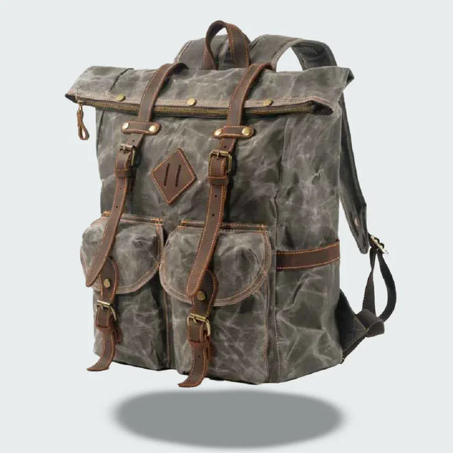 Men's Leather Roll Top Backpack