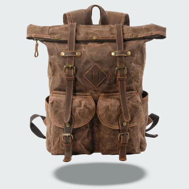 Men's Leather Roll Top Backpack