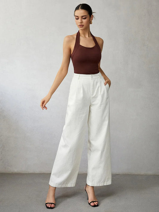 Women's Wide-Leg High-Waisted Jeans Elegant Fit