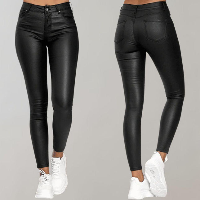 Women's Skinny Trousers Coated Finish High-Waisted Stretch Fit Ankle Length