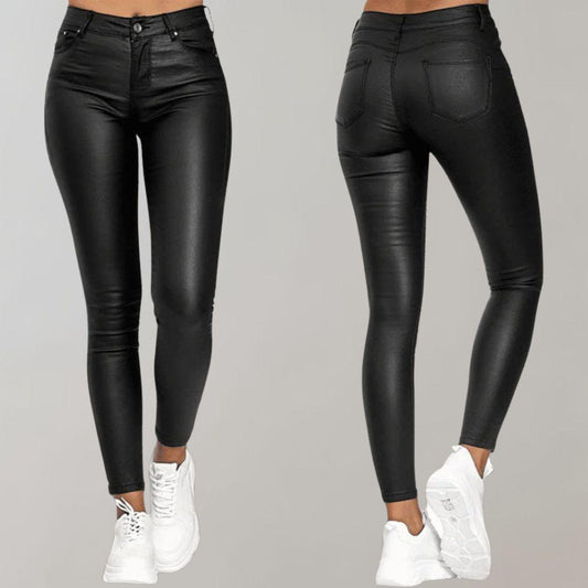 Women's Skinny Trousers Coated Finish High-Waisted Stretch Fit Ankle Length