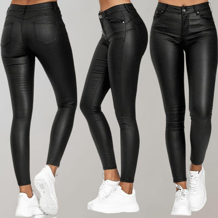 Women's Skinny Trousers Coated Finish High-Waisted Stretch Fit Ankle Length