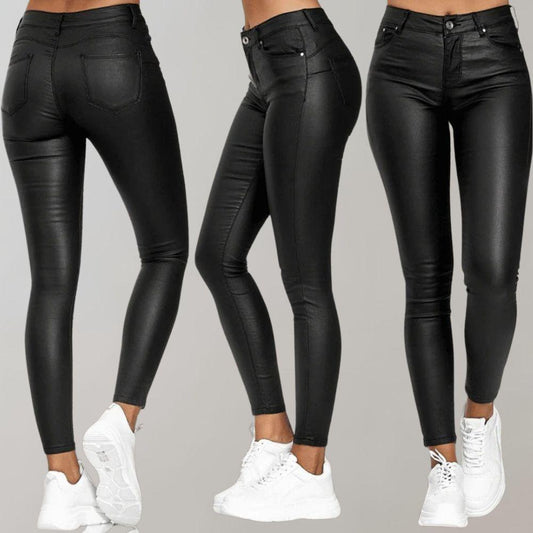 Women's Skinny Trousers Coated Finish High-Waisted Stretch Fit Ankle Length