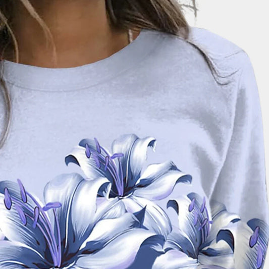 Women's Floral Print Sweatshirt - Soft Breathable Fabric - Relaxed Fit Long Sleeve