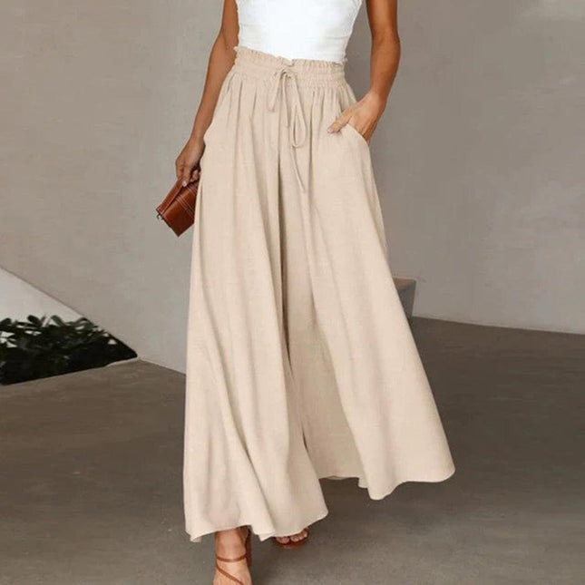 Women's High Waist Maxi Skirt with Elastic Drawstring and Pockets